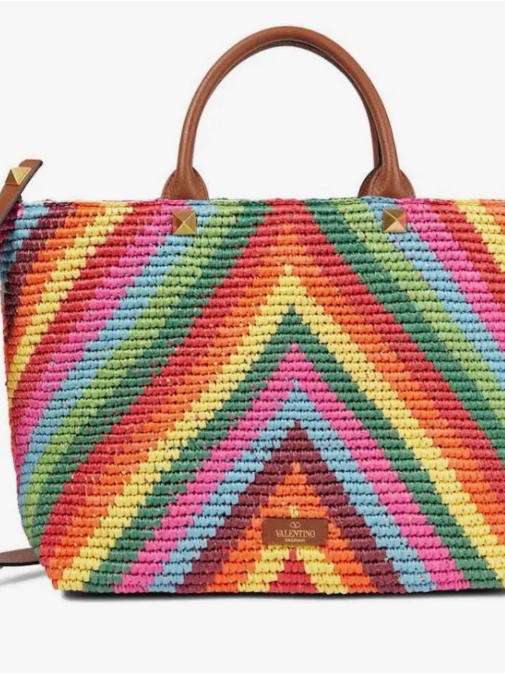 Valentino Garavani Multicolor Rockstud Woven Straw Tote - Picture 2 of 4